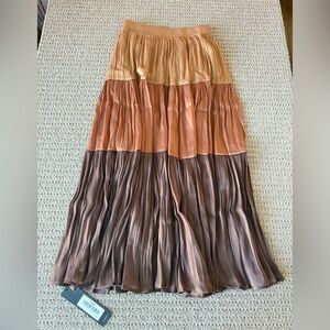NWT S-DEER Elegant Tiered Maxi Skirt - Gold, Brown, Tan ..Size Medium